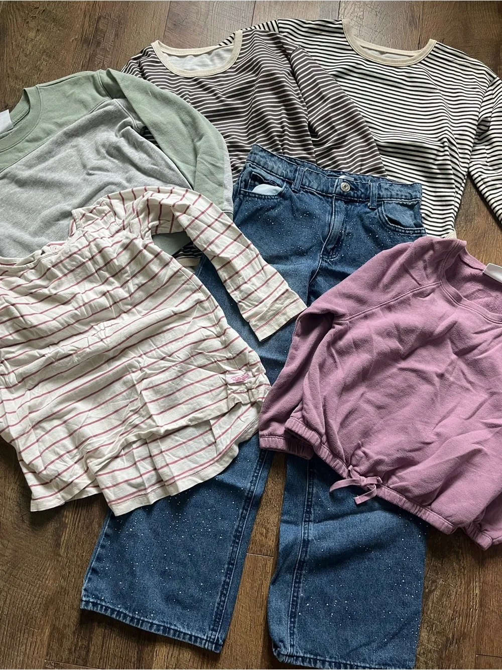 Bundle of girls long sleeve tops and jeans size 7/8